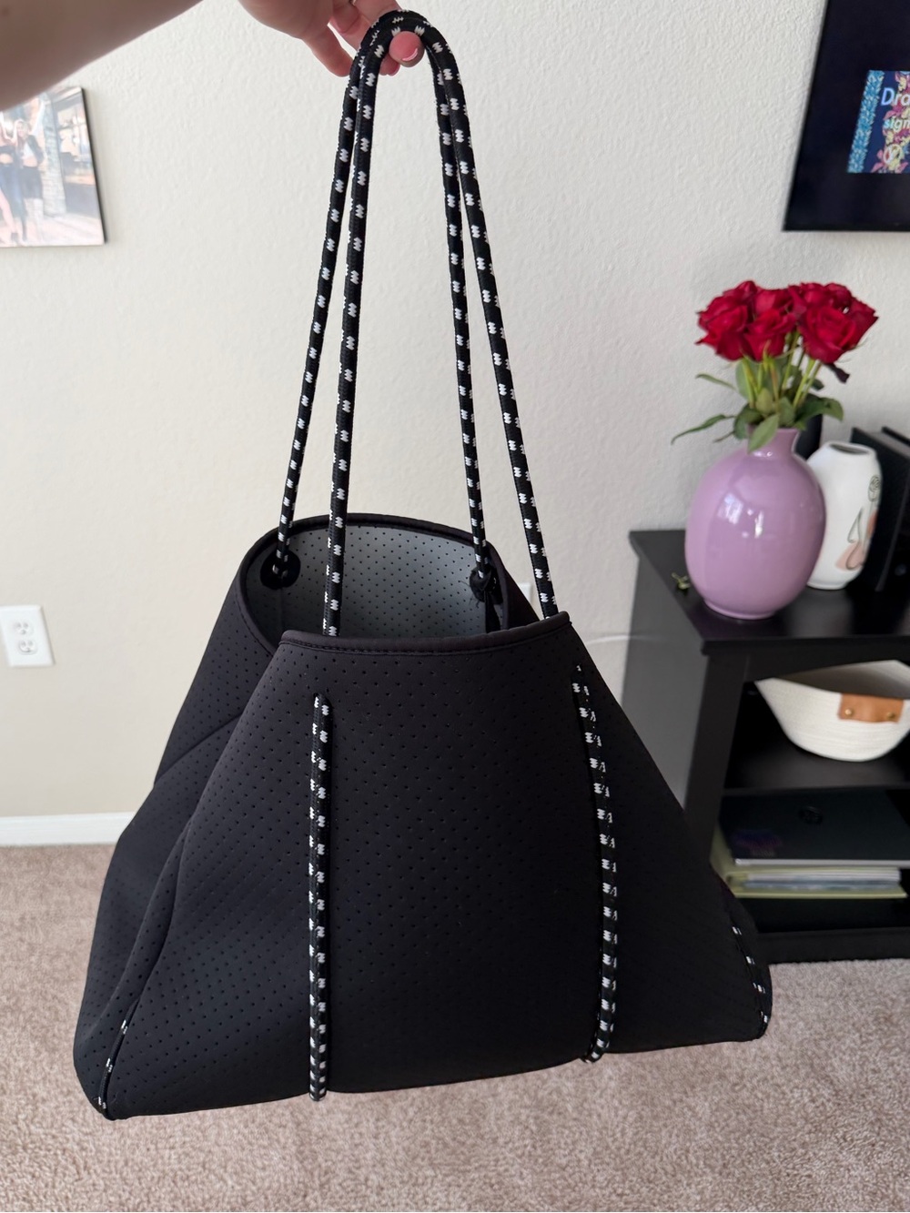 QOGiR Black Perforated Neoprene Tote Bag + Matching Pouch